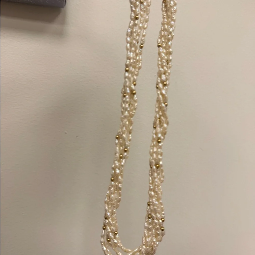 Elegant Freshwater Seed Pearls and 14K Yellow Gold Beaded Necklace